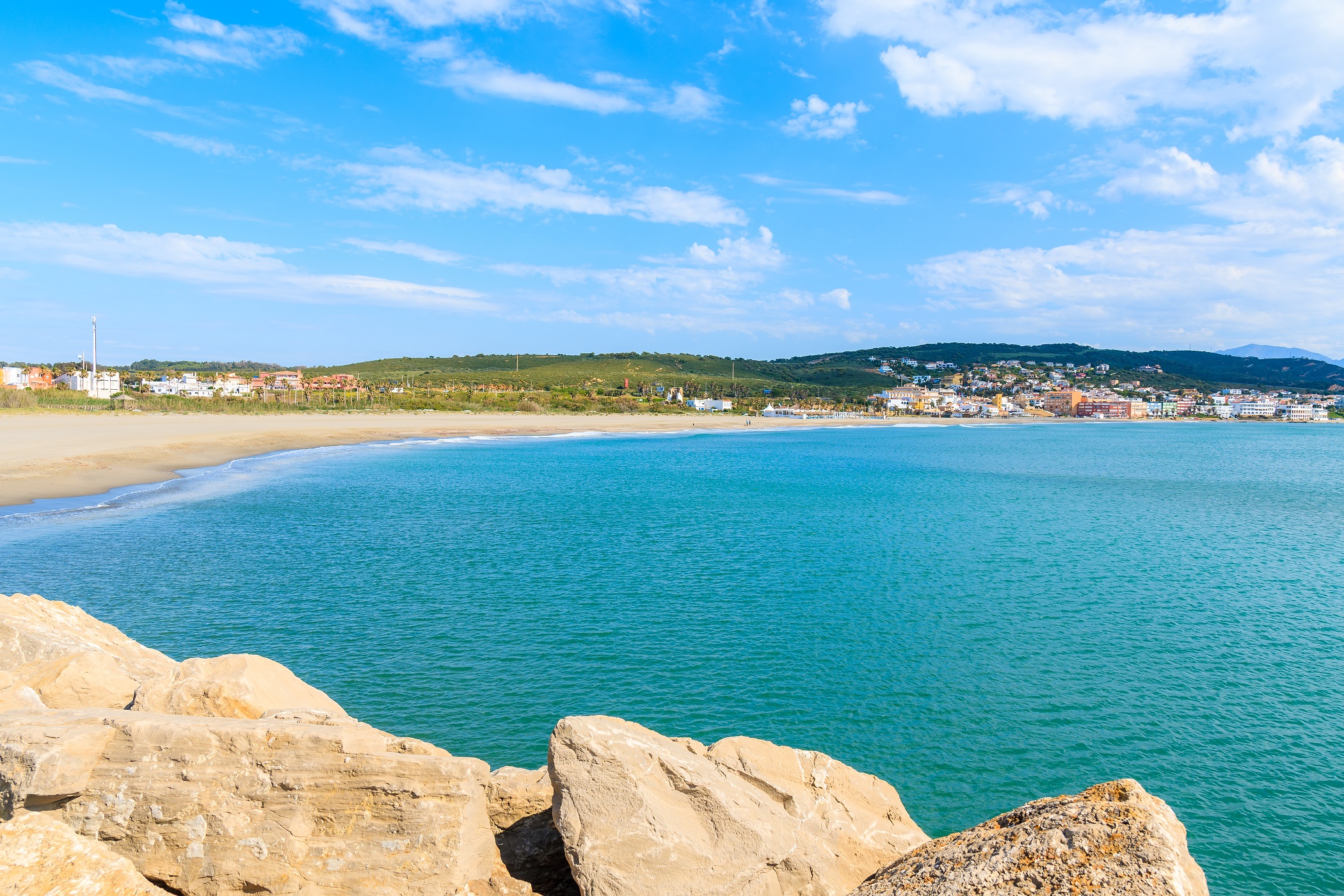 View of Torreguadiaro beach near Sotogrande marina.